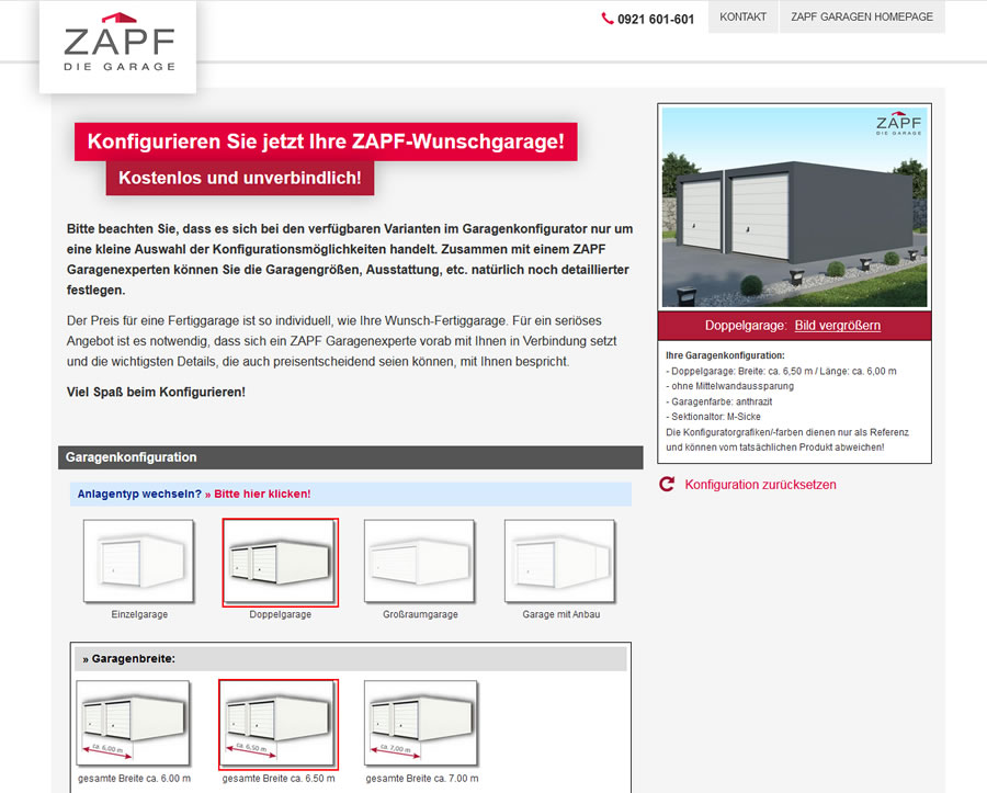 ZAPF Online-Garagenkonfigurator - Fertiggaragen per Mausklick